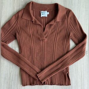 Princess Polly Ribbed Brown Collared Shirt